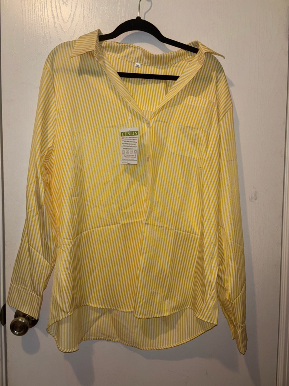 Women’s Yellow Striped Long Sleeve Button Up Shirt